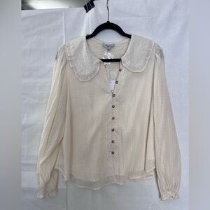 Polagram Ivory Blouse with Ruffled Collar